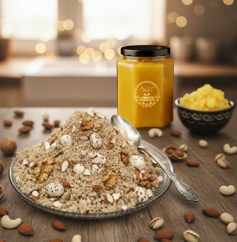 Panjiri
Desi ghee
Pure
Natural 
Organic 
Khalis