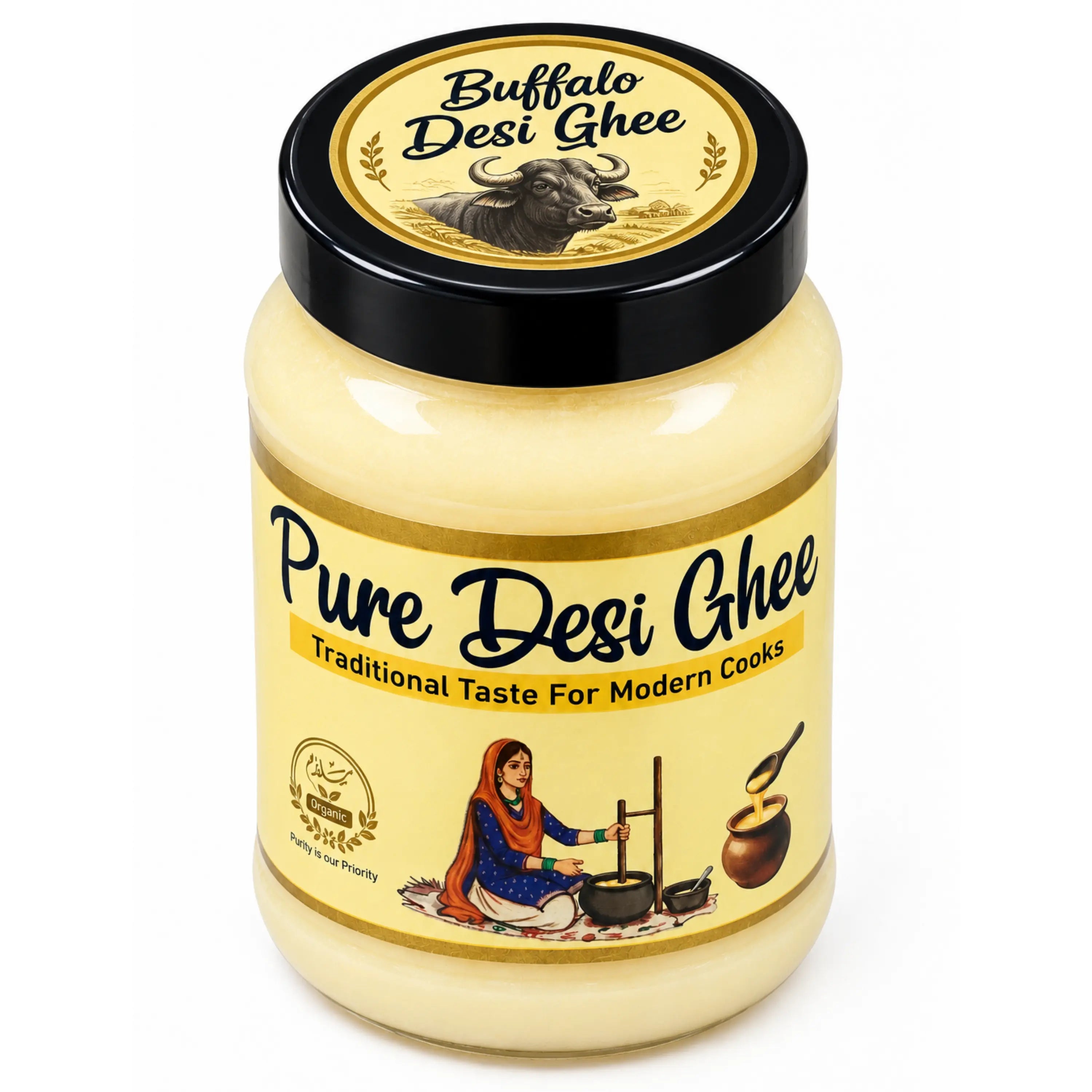 Salaam Organic A2 Buffalo Desi Ghee 500g in BPA-free food-grade container
