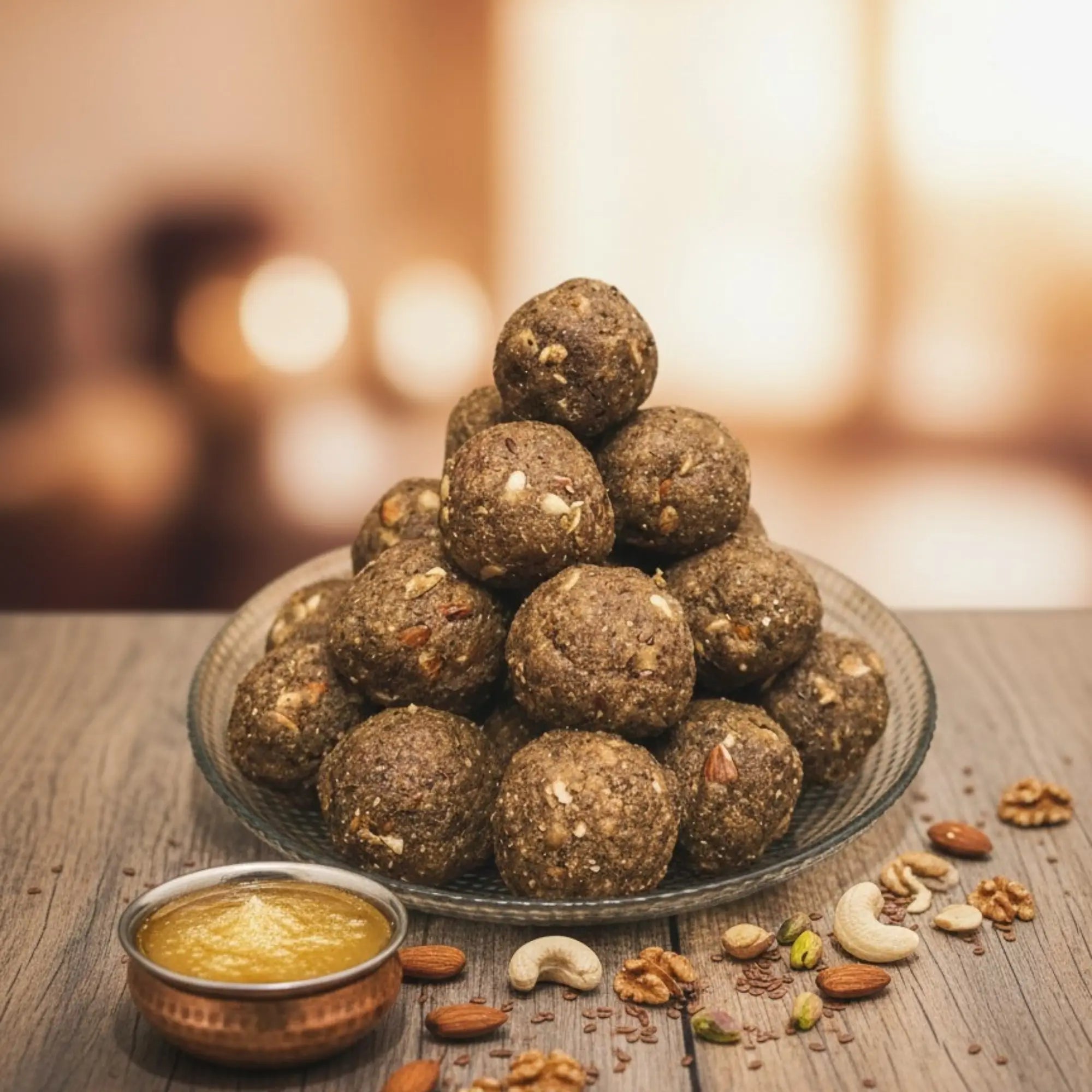 Alsi pinni made with flaxseed dry fruits and desi ghee