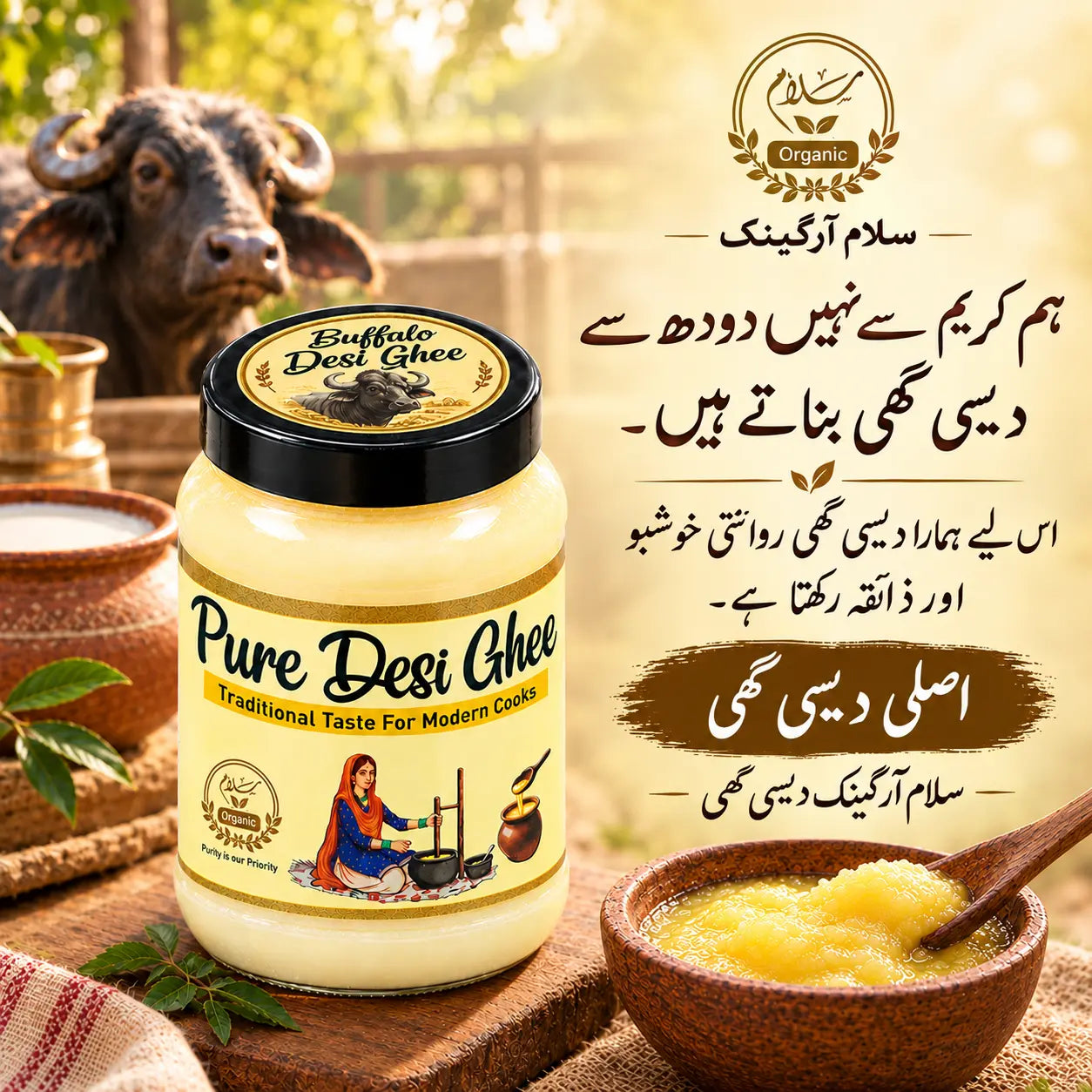 Rich granular texture of traditional homemade A2 Buffalo Desi Ghee